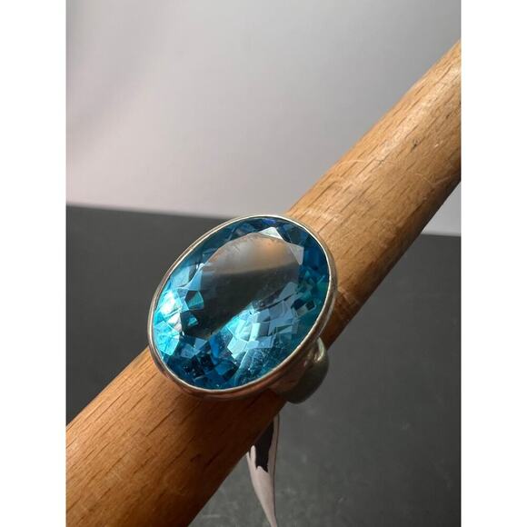 NEW Blue topaz sterling silver ring size 8 / 12.47 grams - Picture 1 of 11